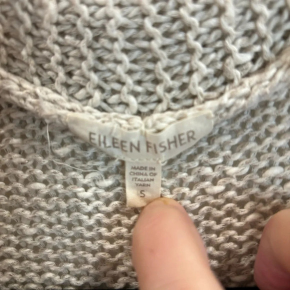 EILEEN FISHER Sz S Open Front Cotton Linen Blend Short Sleeves Collar Cardigan - Picture 6 of 7